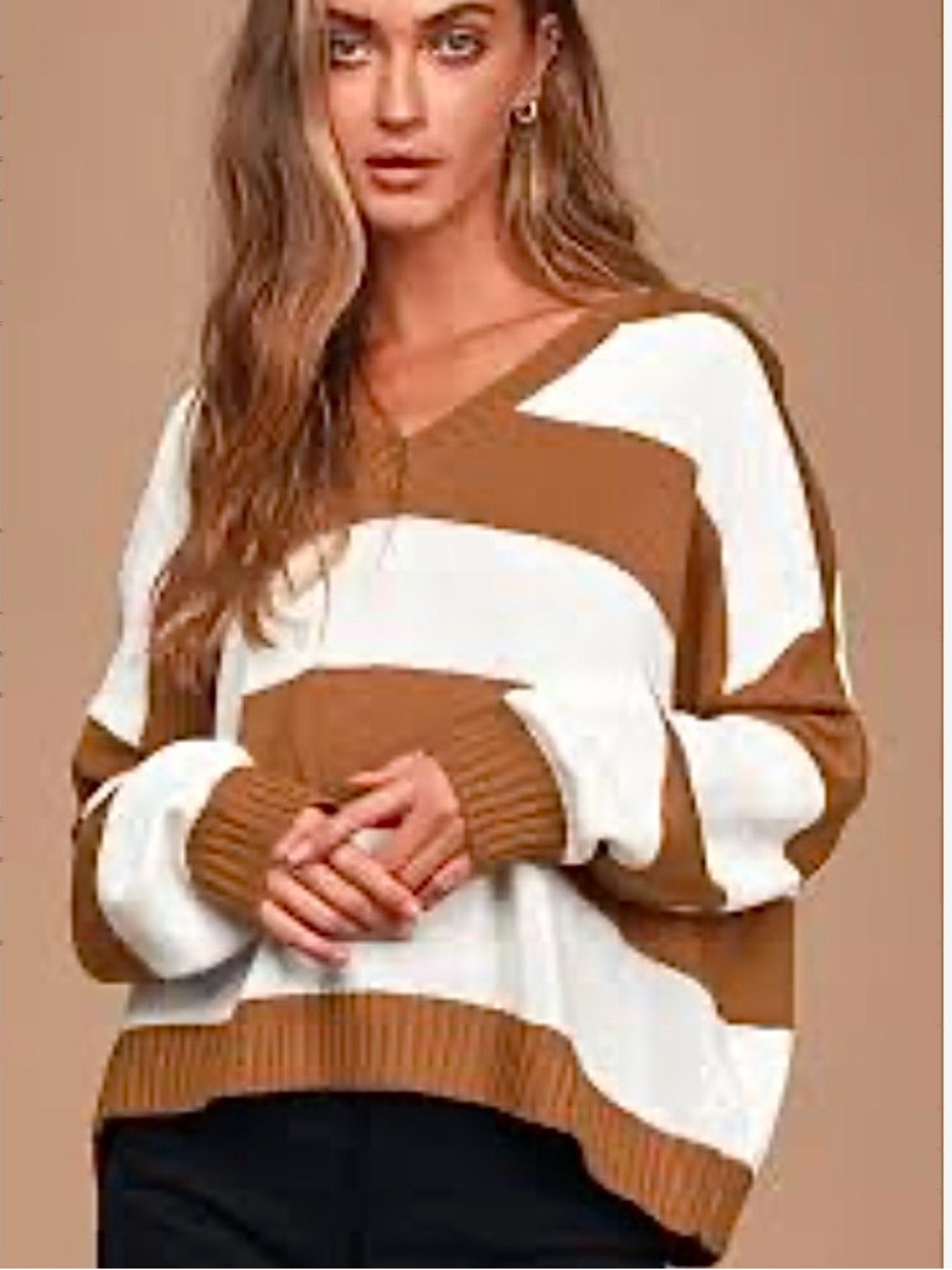 POL Striped V-Neck Sweater Size S